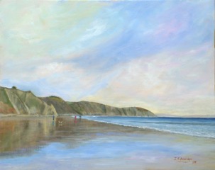 "Walking Gorran haven Beach" an oil painting courtesy and copyright of Jeff Aldridge.